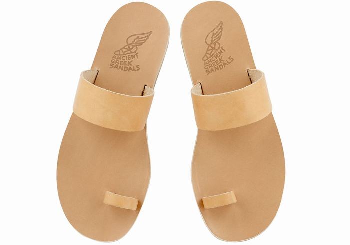 Beige Ancient Greek Sandals Thalos Leather Men Toe-Post Sandals | KLB2451HI