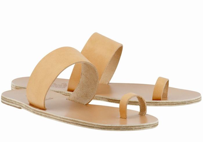 Beige Ancient Greek Sandals Thalos Leather Men Toe-Post Sandals | KLB2451HI