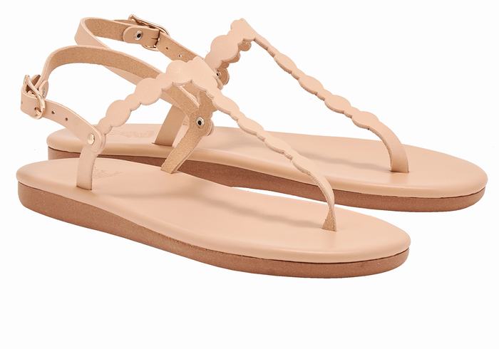 Beige Ancient Greek Sandals Velos Flip Flop Women Back-Strap Sandals | VAT7766QV