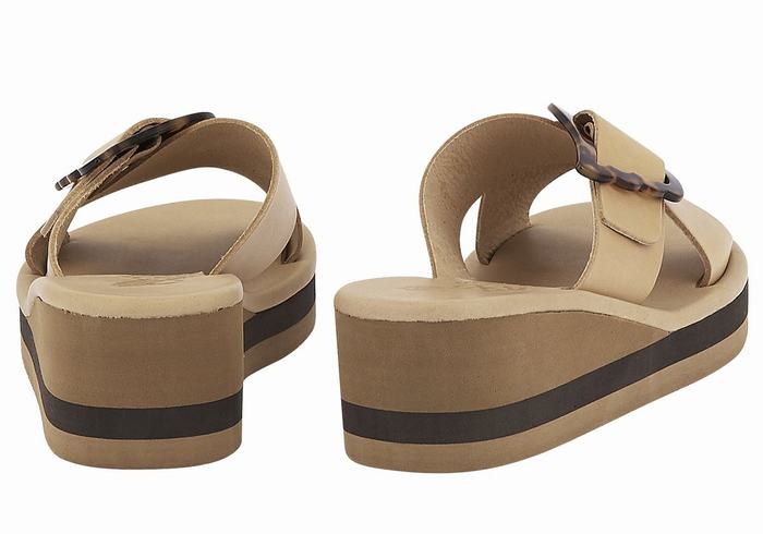 Beige Black Ancient Greek Sandals Thais Rainbow Women Wedge Sandals | BHR6833PF