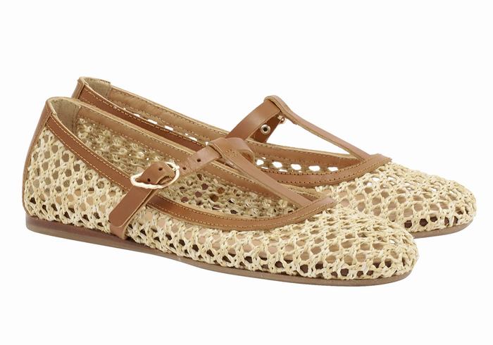 Beige Brown Ancient Greek Sandals Aerati Women Ballerina | UHG5354TL