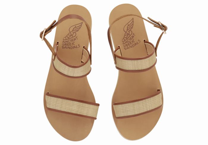 Beige Brown Ancient Greek Sandals Clio Women Casual Sandals | DWI4081LN