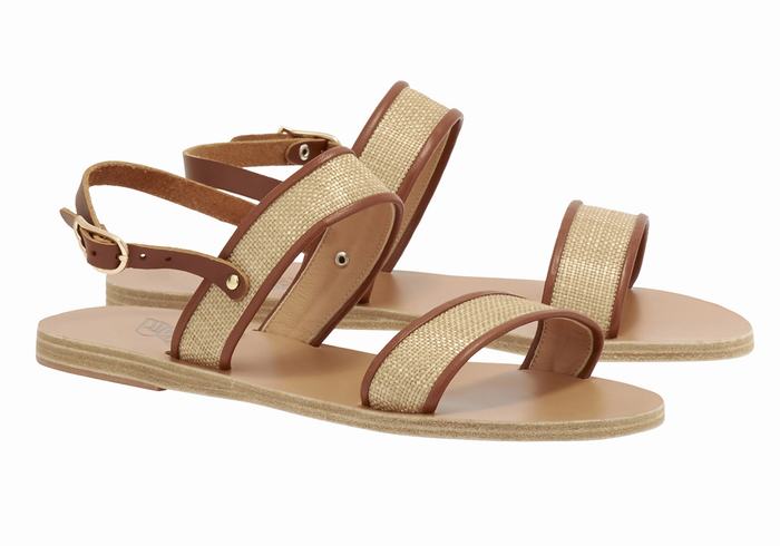 Beige Brown Ancient Greek Sandals Clio Women Casual Sandals | DWI4081LN