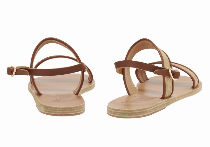 Beige Brown Ancient Greek Sandals Clio Women Casual Sandals | DWI4081LN