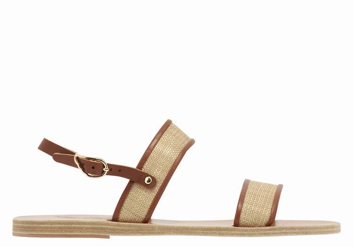 Beige Brown Ancient Greek Sandals Clio Women Casual Sandals | DWI4081LN