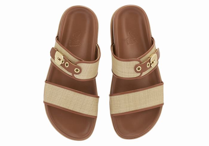 Beige Brown Ancient Greek Sandals Latria Women Slide Sandals | NAG843CA