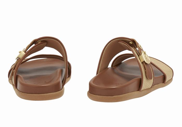 Beige Brown Ancient Greek Sandals Latria Women Slide Sandals | NAG843CA