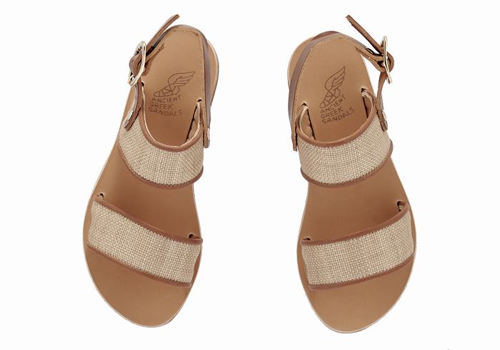 Beige Brown Ancient Greek Sandals Little Clio Rafia Soft Kids' Casual Sandals | AMB159BN