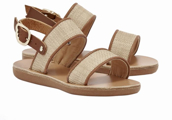 Beige Brown Ancient Greek Sandals Little Clio Rafia Soft Kids' Casual Sandals | AMB159BN