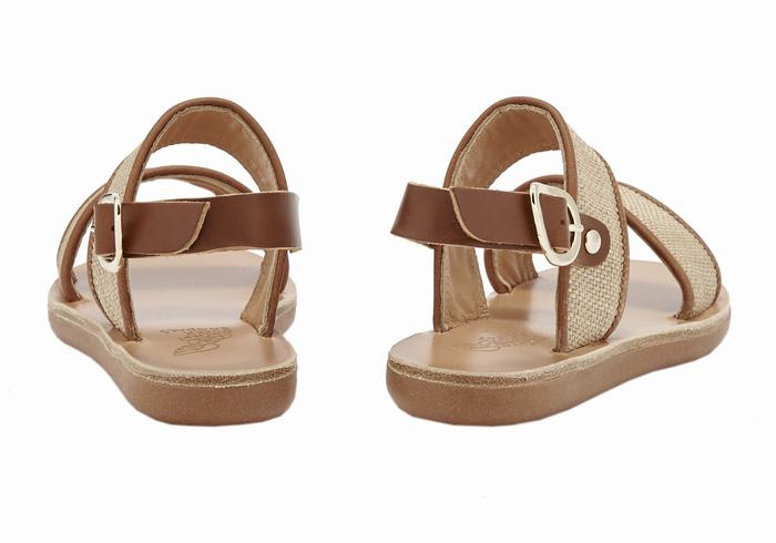 Beige Brown Ancient Greek Sandals Little Clio Rafia Soft Kids' Casual Sandals | AMB159BN