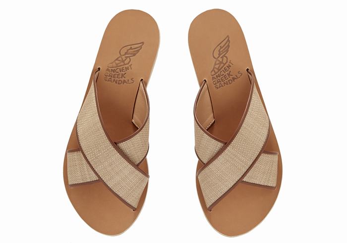 Beige Brown Ancient Greek Sandals Thais Women Slide Sandals | ELR9486ZP