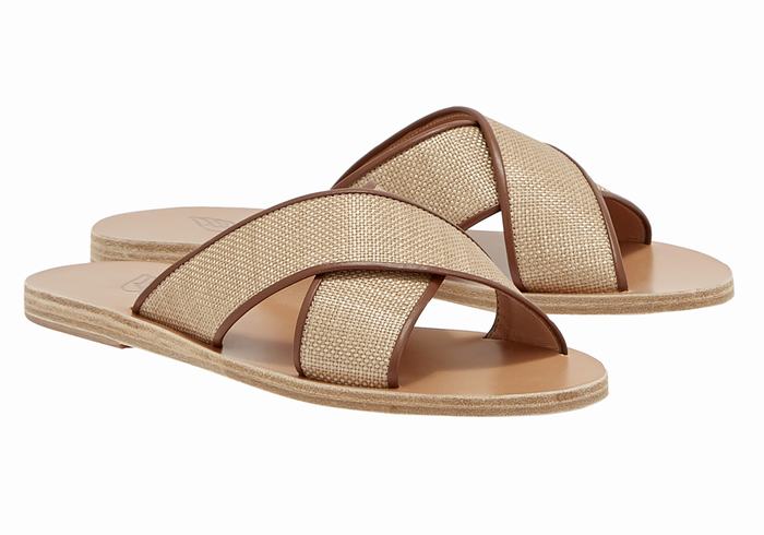 Beige Brown Ancient Greek Sandals Thais Women Slide Sandals | ELR9486ZP