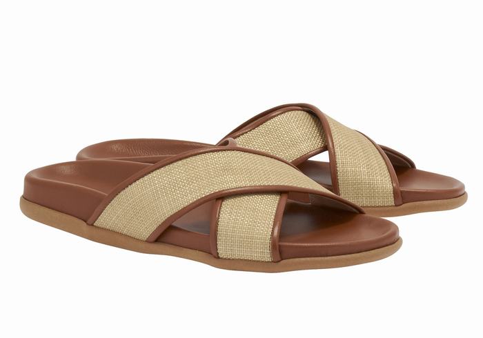 Beige Brown Ancient Greek Sandals Thais Footbed Women Slide Sandals | VVA496FG