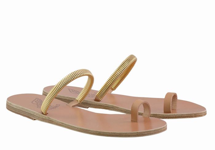 Beige Gold Ancient Greek Sandals Konaki Women Toe-Post Sandals | MJA5185UQ