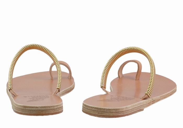 Beige Gold Ancient Greek Sandals Konaki Women Toe-Post Sandals | MJA5185UQ