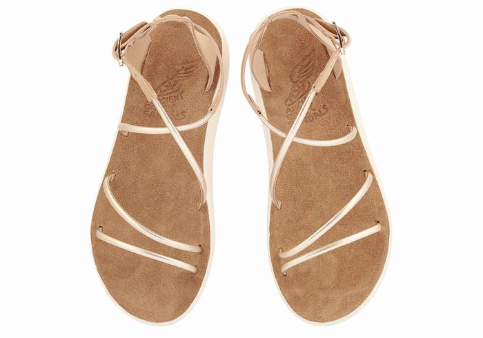 Beige Gold White Ancient Greek Sandals Anastasia Comfort Women Ankle Strap Sandals | CMR454QY