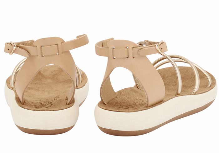 Beige Gold White Ancient Greek Sandals Anastasia Comfort Women Ankle Strap Sandals | CMR454QY