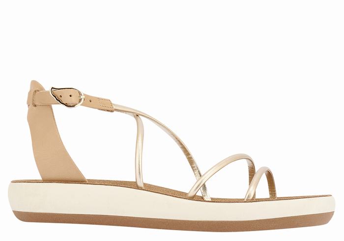 Beige Gold White Ancient Greek Sandals Anastasia Comfort Women Ankle Strap Sandals | CMR454QY