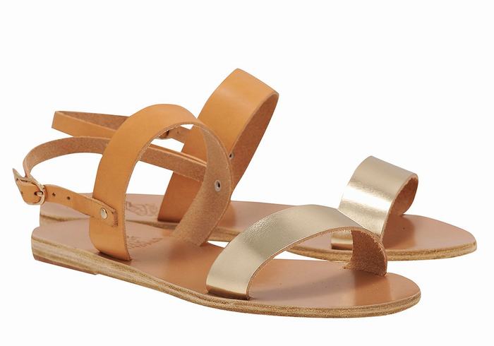 Beige Gold White Ancient Greek Sandals Clio Women Back-Strap Sandals | YKZ3932NV