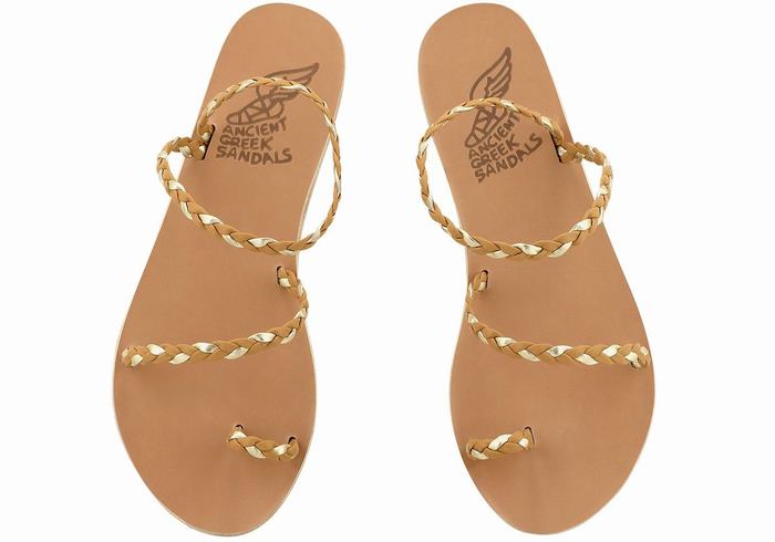 Beige Gold White Ancient Greek Sandals Eleftheria Leather Women Braided Sandals | LJJ7456AK