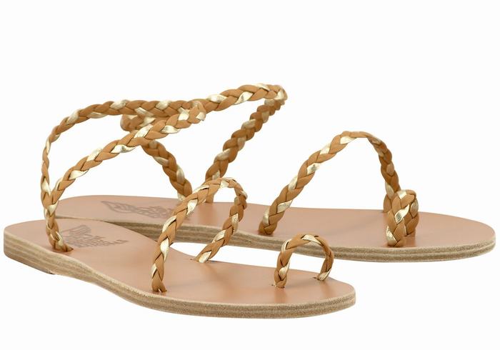 Beige Gold White Ancient Greek Sandals Eleftheria Leather Women Braided Sandals | LJJ7456AK