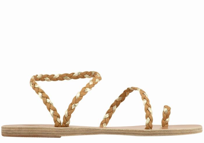 Beige Gold White Ancient Greek Sandals Eleftheria Leather Women Braided Sandals | LJJ7456AK