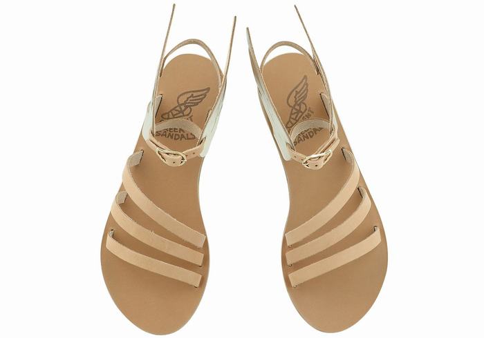 Beige Gold White Ancient Greek Sandals Ikaria Leather Women Ankle Strap Sandals | SHT9341AG