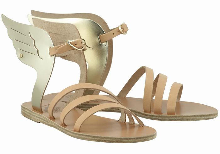 Beige Gold White Ancient Greek Sandals Ikaria Leather Women Ankle Strap Sandals | SHT9341AG