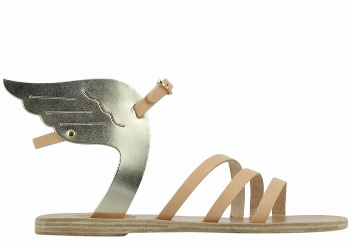 Beige Gold White Ancient Greek Sandals Ikaria Leather Women Ankle Strap Sandals | SHT9341AG