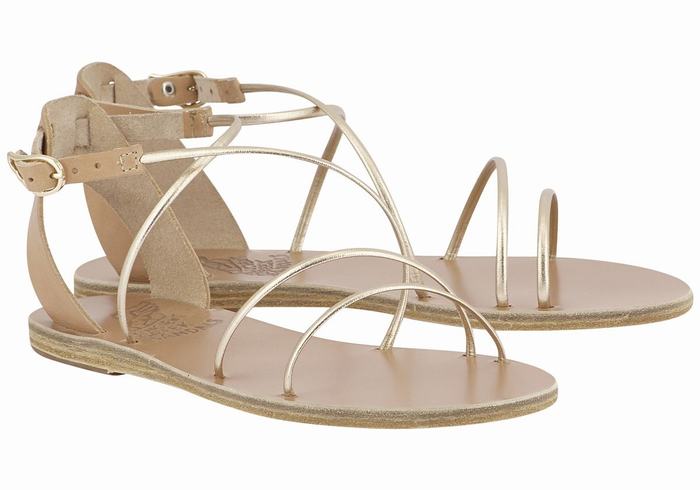 Beige Gold White Ancient Greek Sandals Meloivia Women Ankle Strap Sandals | MFC4518HG