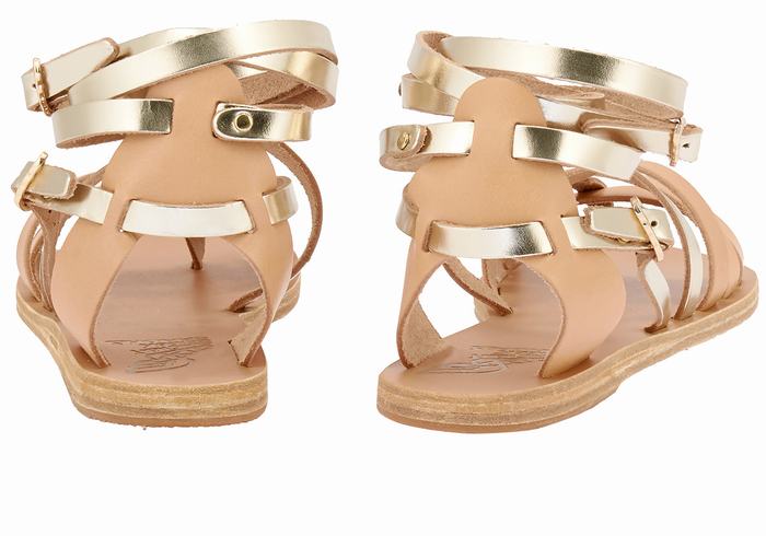 Beige Gold White Ancient Greek Sandals Satira Leather Women Gladiator Sandals | EAS9242GP