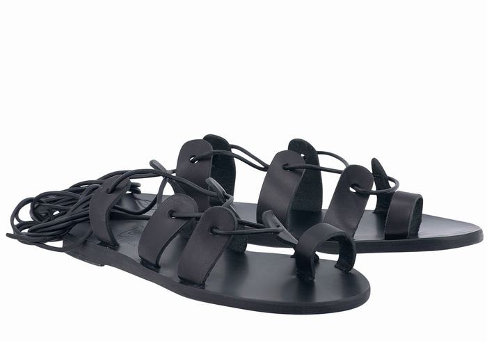 Black Ancient Greek Sandals Alcyone Leather Women Gladiator Sandals | VTZ524BL