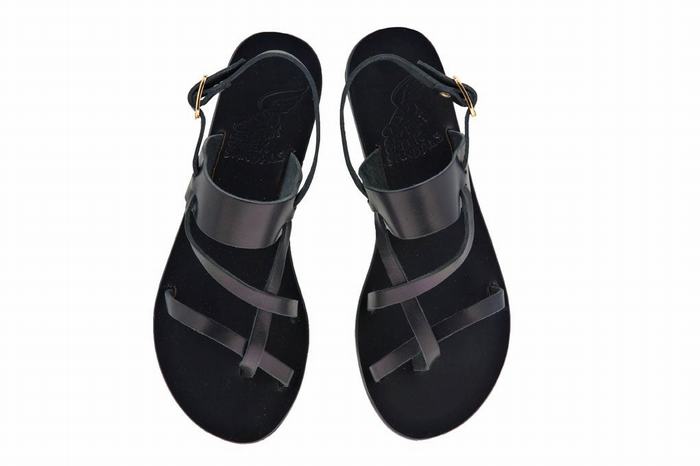 Black Ancient Greek Sandals Alethea Leather Women Back-Strap Sandals | RLK491JD