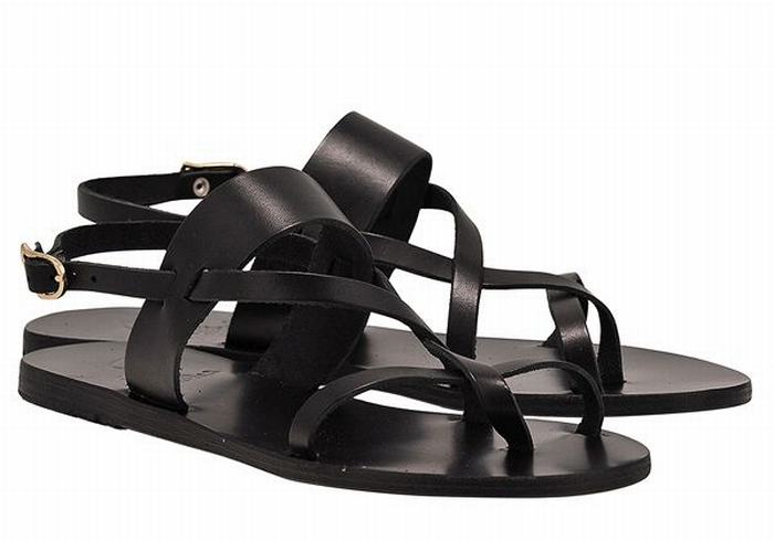 Black Ancient Greek Sandals Alethea Leather Women Back-Strap Sandals | RLK491JD