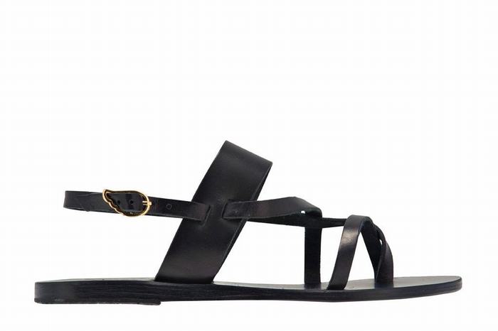 Black Ancient Greek Sandals Alethea Leather Women Back-Strap Sandals | RLK491JD