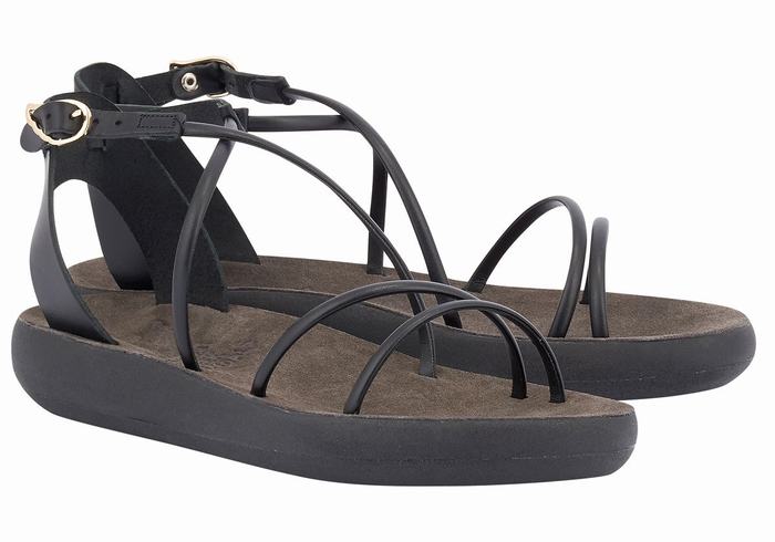 Black Ancient Greek Sandals Anastasia Comfort Women Ankle Strap Sandals | CJA3159OL