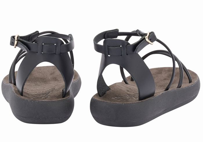 Black Ancient Greek Sandals Anastasia Comfort Women Ankle Strap Sandals | CJA3159OL