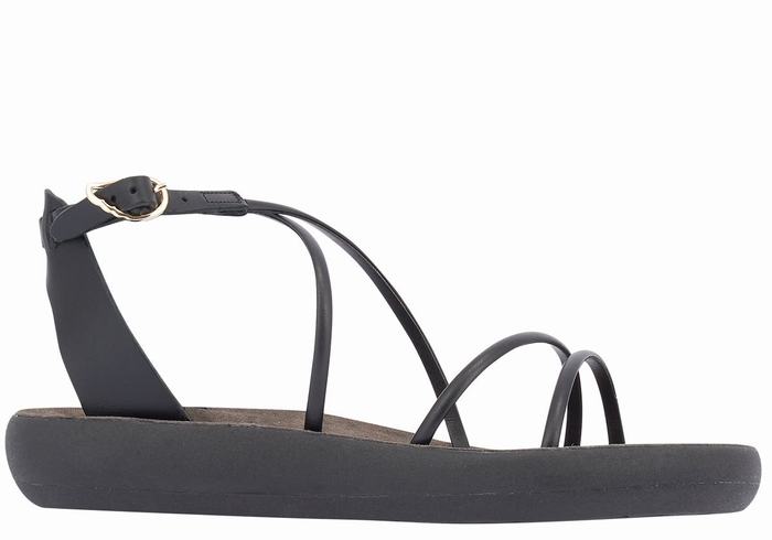 Black Ancient Greek Sandals Anastasia Comfort Women Ankle Strap Sandals | CJA3159OL