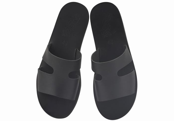 Black Ancient Greek Sandals Apteros Men Slide Sandals | AFI7521XE