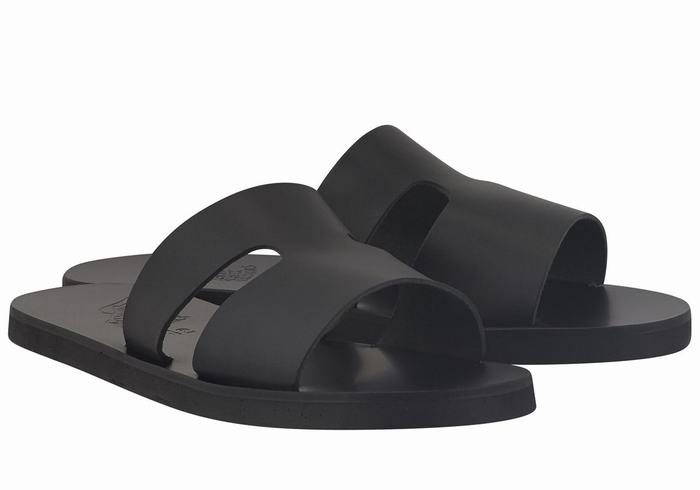 Black Ancient Greek Sandals Apteros Men Slide Sandals | AFI7521XE