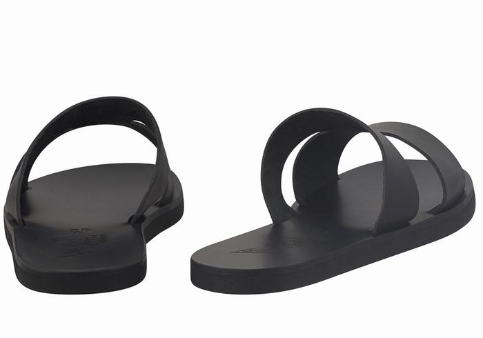 Black Ancient Greek Sandals Apteros Men Slide Sandals | AFI7521XE