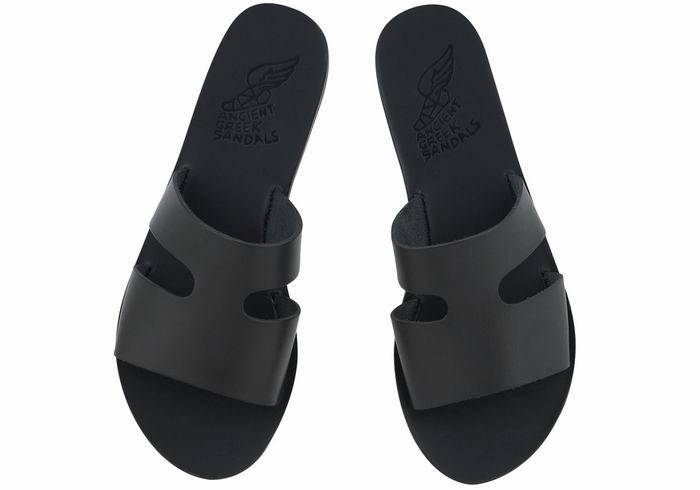 Black Ancient Greek Sandals Apteros Women Slide Sandals | OWS7355EV