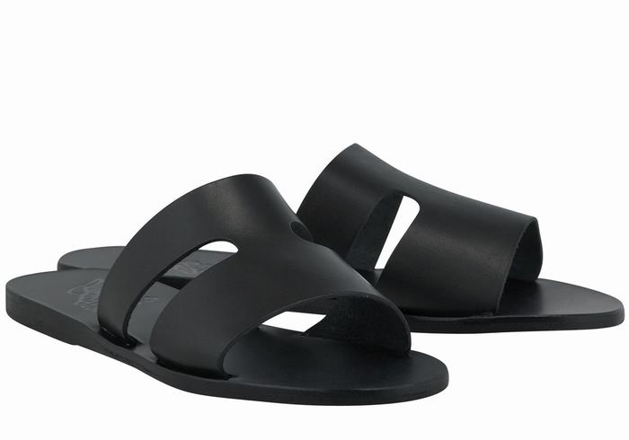 Black Ancient Greek Sandals Apteros Women Slide Sandals | OWS7355EV