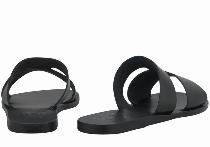 Black Ancient Greek Sandals Apteros Women Slide Sandals | OWS7355EV