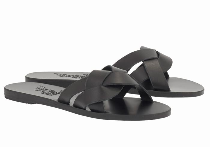 Black Ancient Greek Sandals Arachne Women Slide Sandals | CUF5497RU