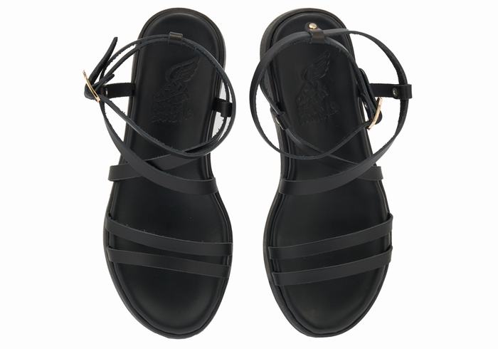 Black Ancient Greek Sandals Aristea Leather Women Platform Sandals | LZV341PF