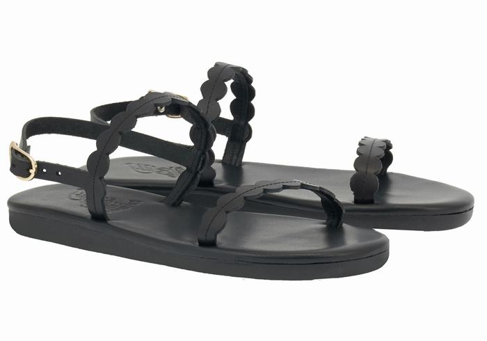 Black Ancient Greek Sandals Aroula Women Back-Strap Sandals | QKH2881BS