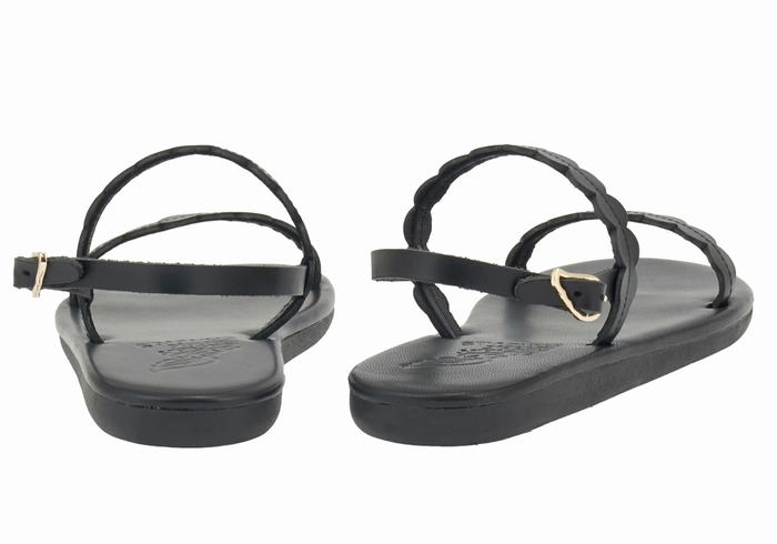 Black Ancient Greek Sandals Aroula Women Back-Strap Sandals | QKH2881BS