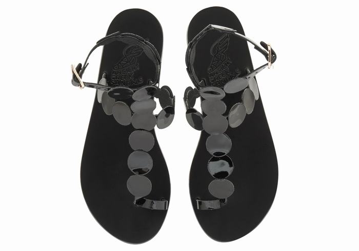 Black Ancient Greek Sandals Asteras Leather Women Toe-Post Sandals | NFE344WH