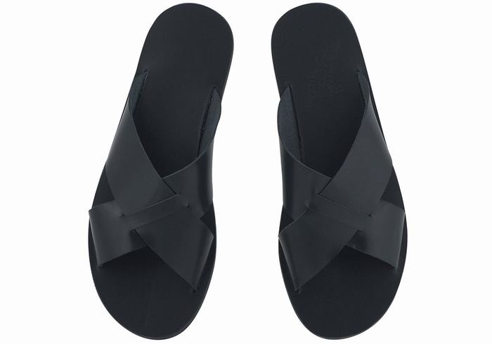 Black Ancient Greek Sandals Bios Men Slide Sandals | VEV4978XR